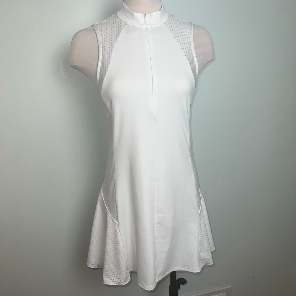MICHI White Sleeveless Zip Front Athletic Tennis Dress Perforated Panels Size M